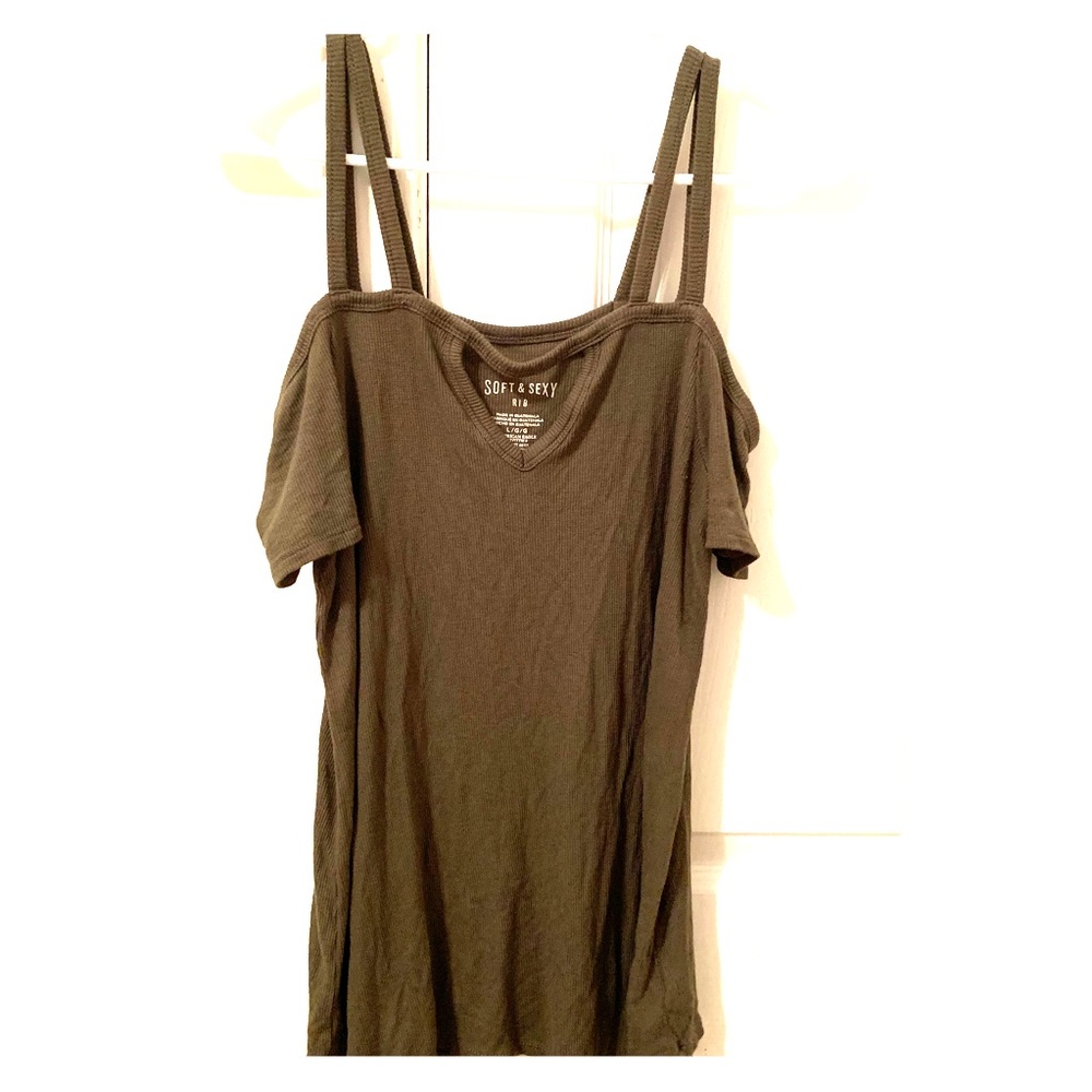 Off the shoulder cut out sexy casual shirt